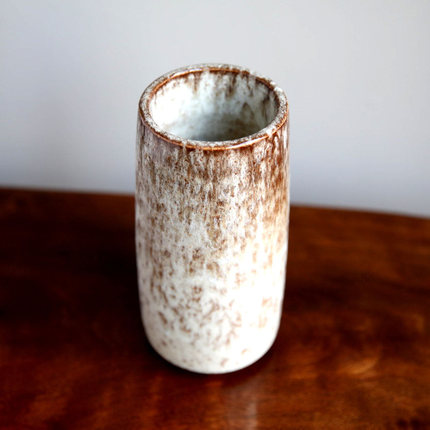 Tall Brush Pot Vase <br> White & Mauve Glaze