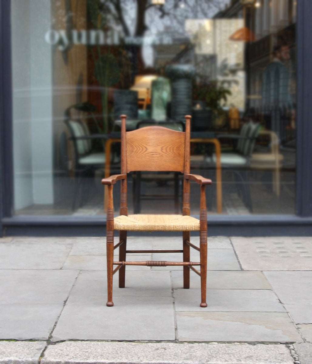 Carved Solid Oak Armchair / William Birch, Circa 1900
