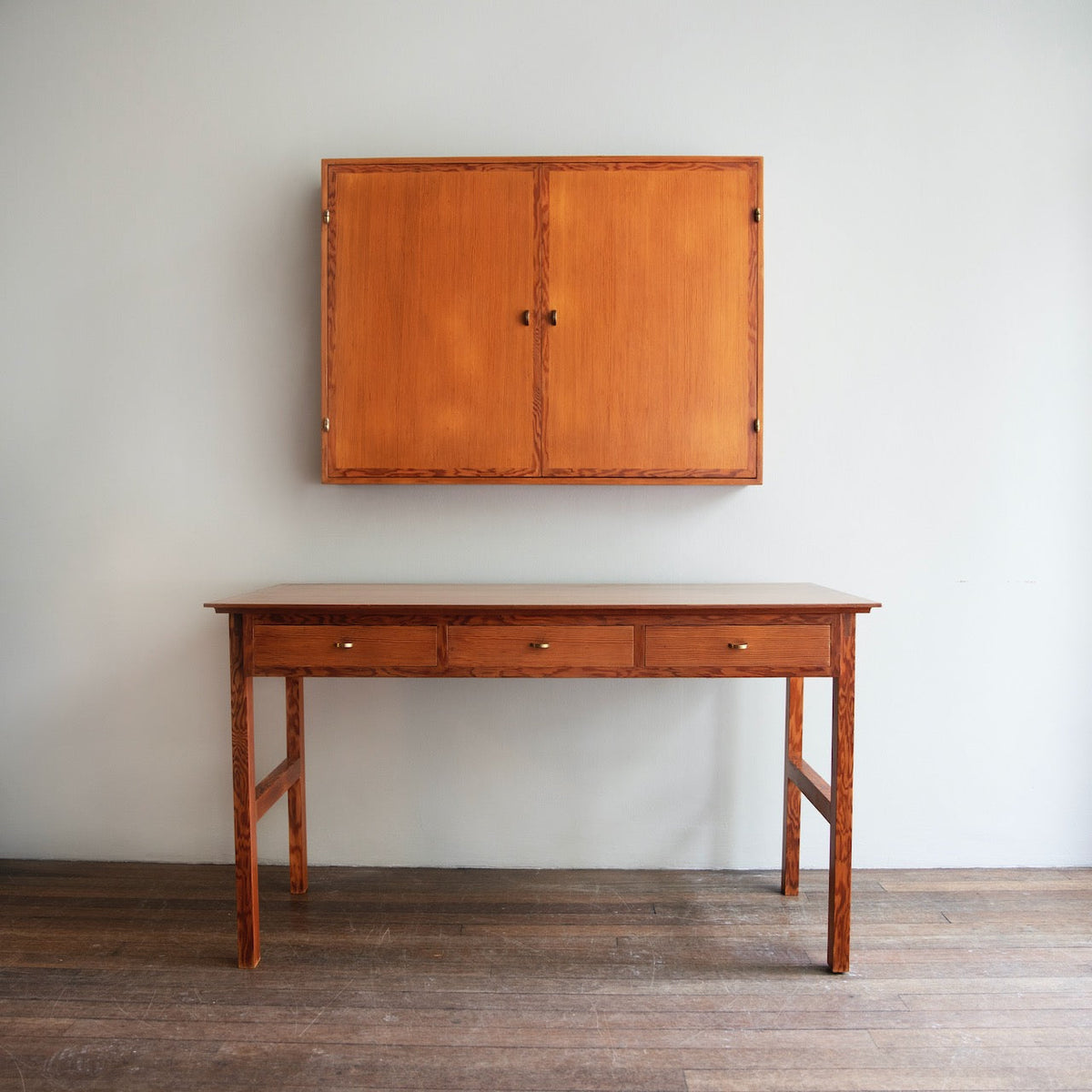 Oregon Pine & Brass Vanity Mirror Cabinet / Denmark, 1960s.