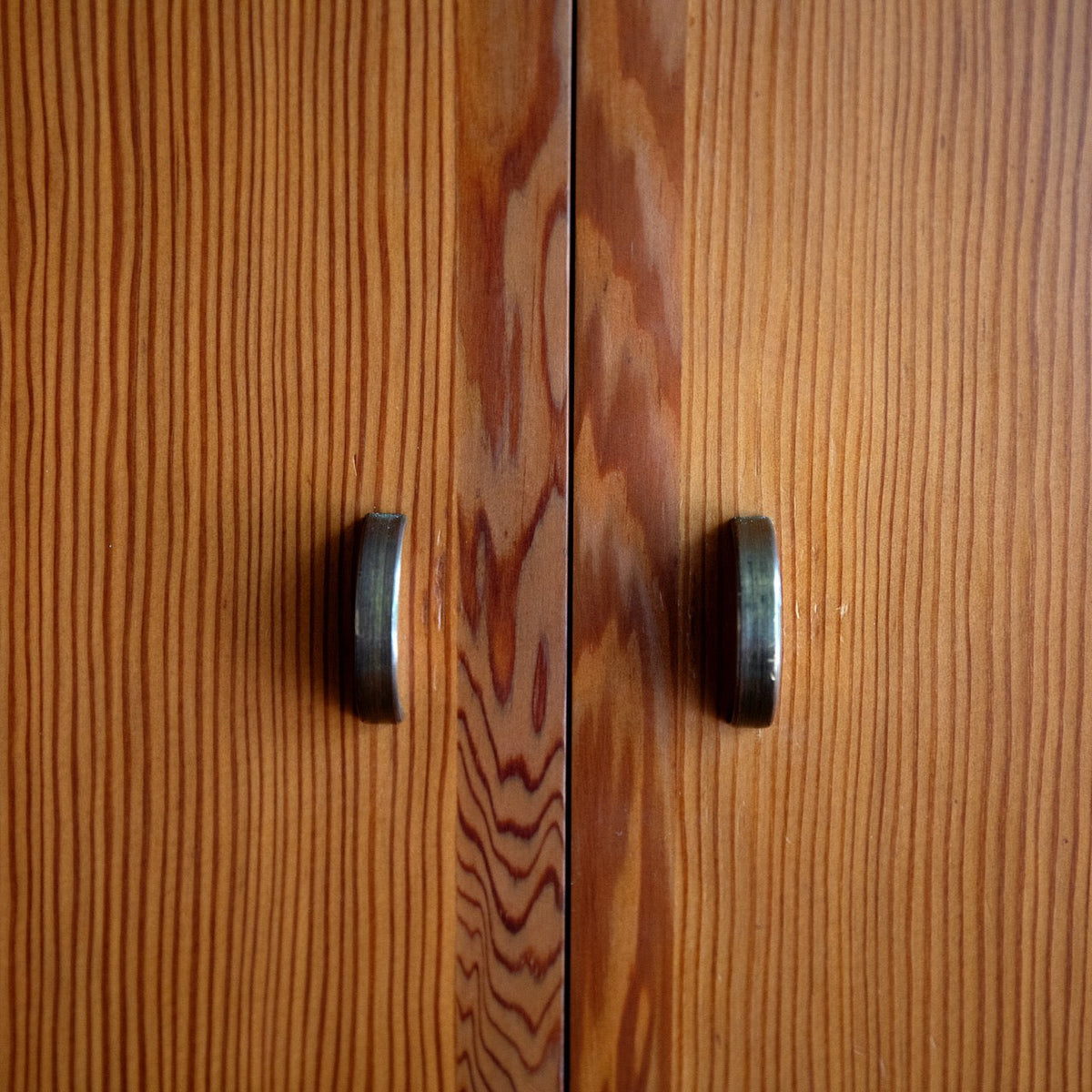 Oregon Pine & Brass Vanity Mirror Cabinet / Denmark, 1960s.