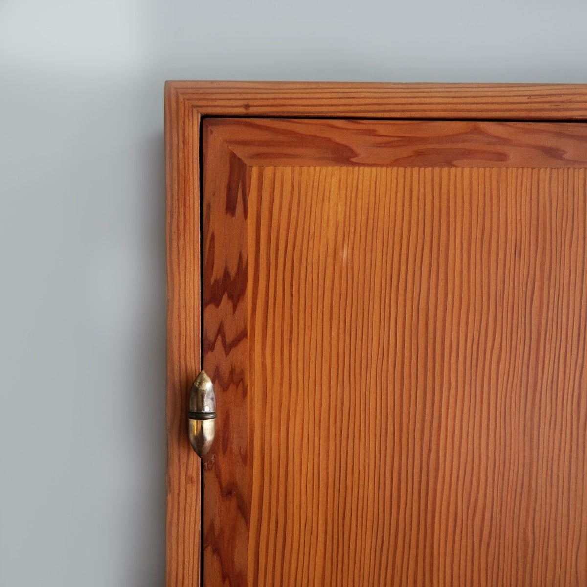 Oregon Pine & Brass Vanity Mirror Cabinet / Denmark, 1960s.