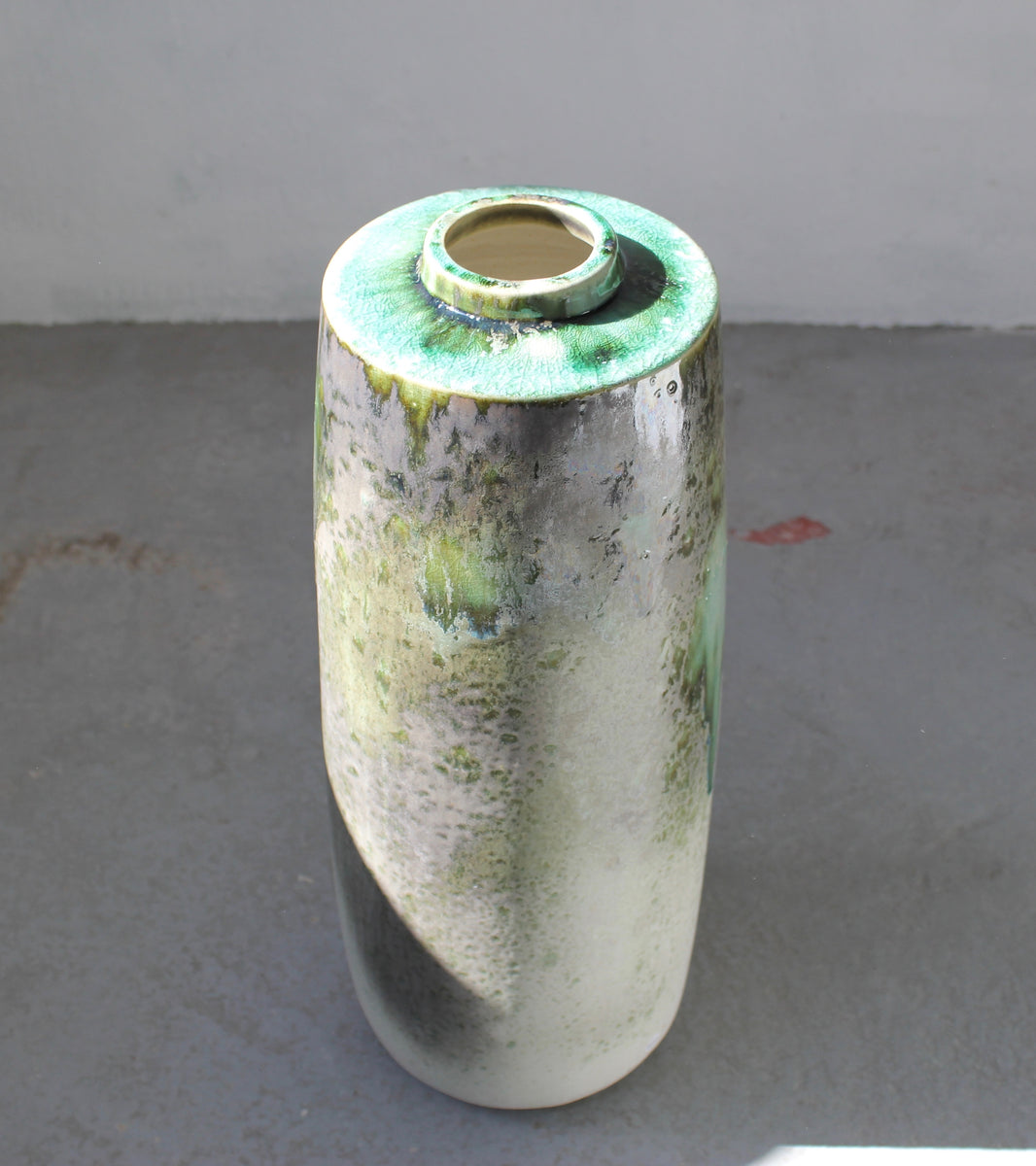 Giant Snub Nose Bottle Floor Vase <br> Green Glaze