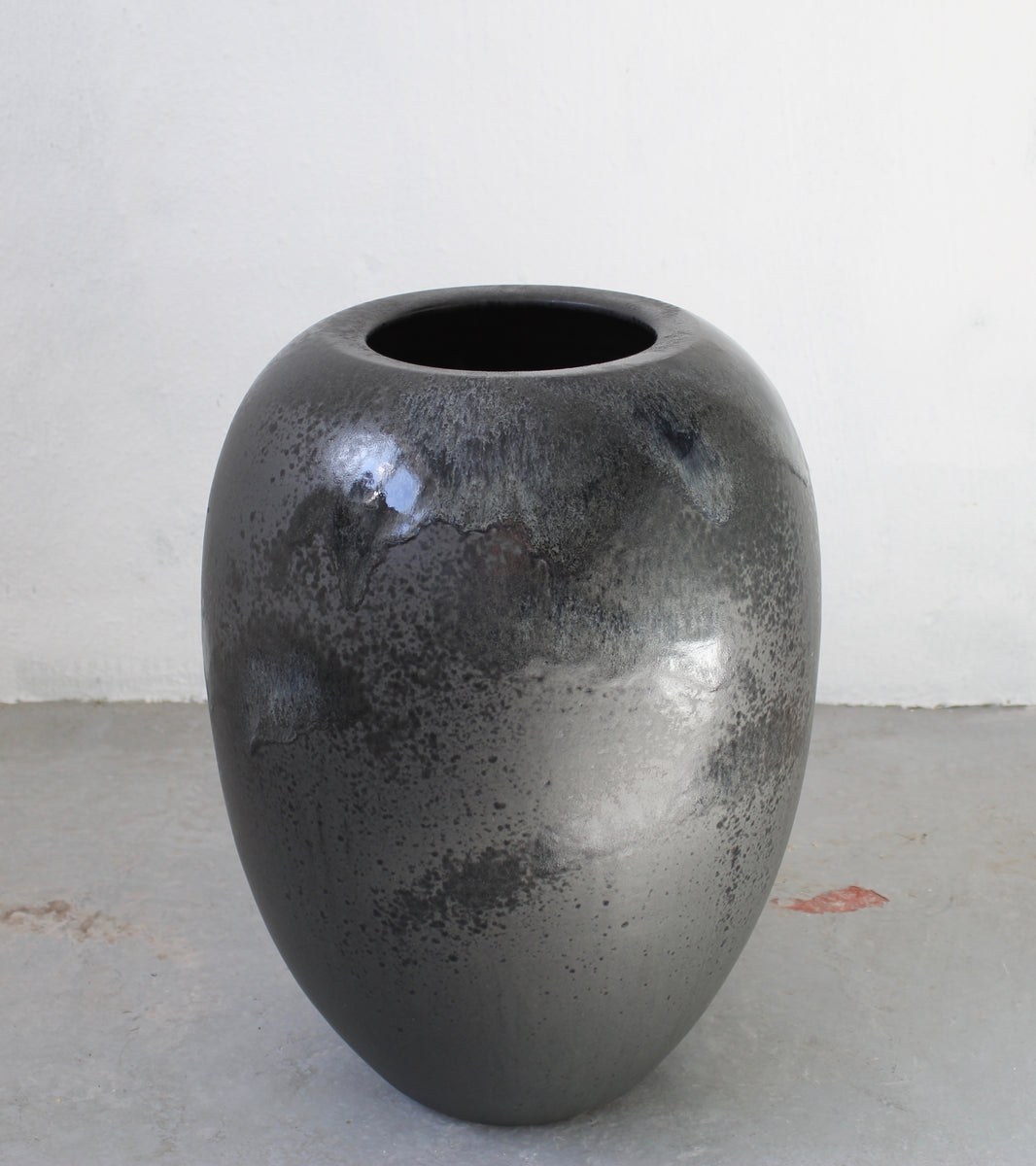 Substantial Bulbous Floor Vase <br> Black Glaze