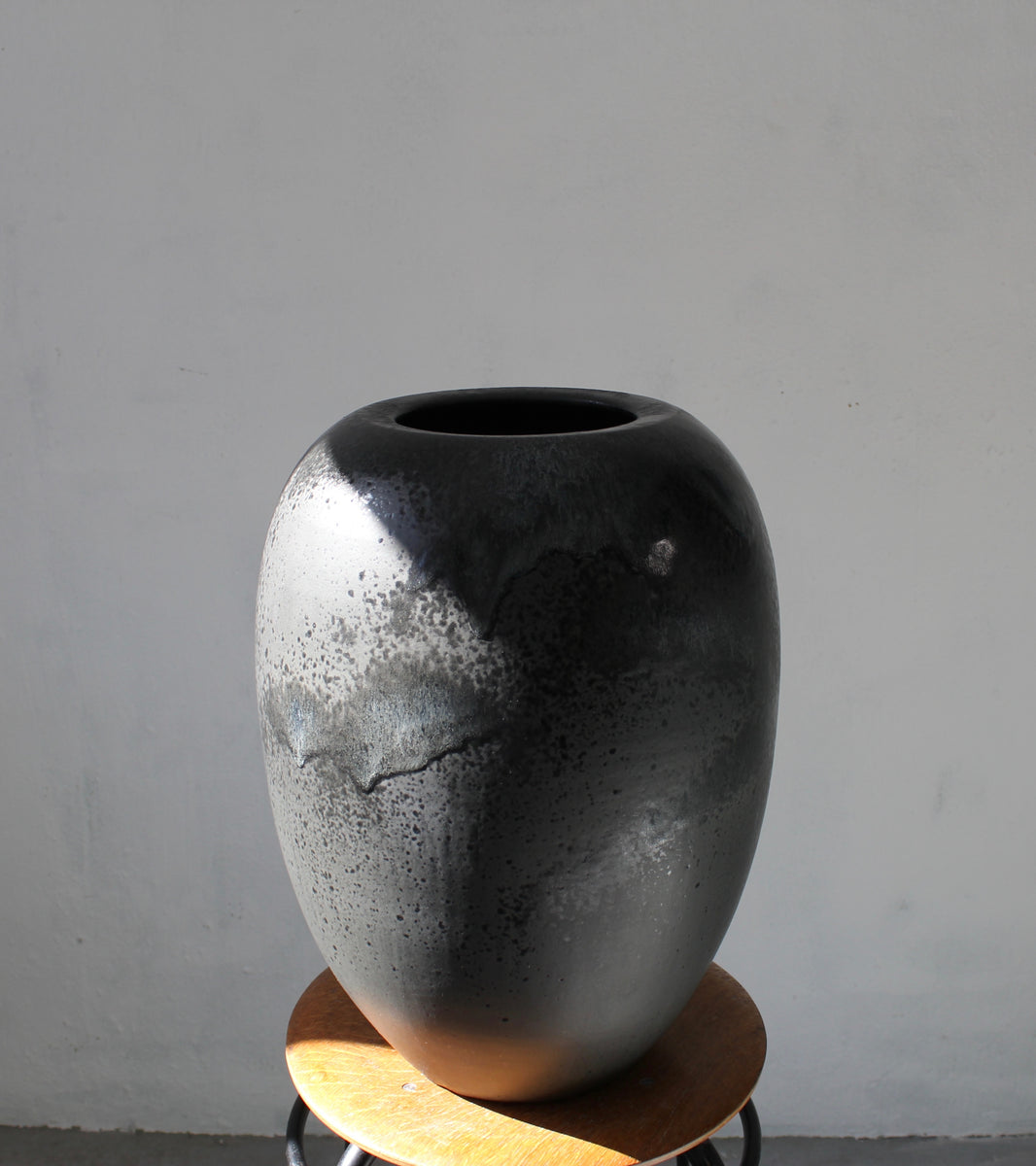 Substantial Bulbous Floor Vase <br> Black Glaze
