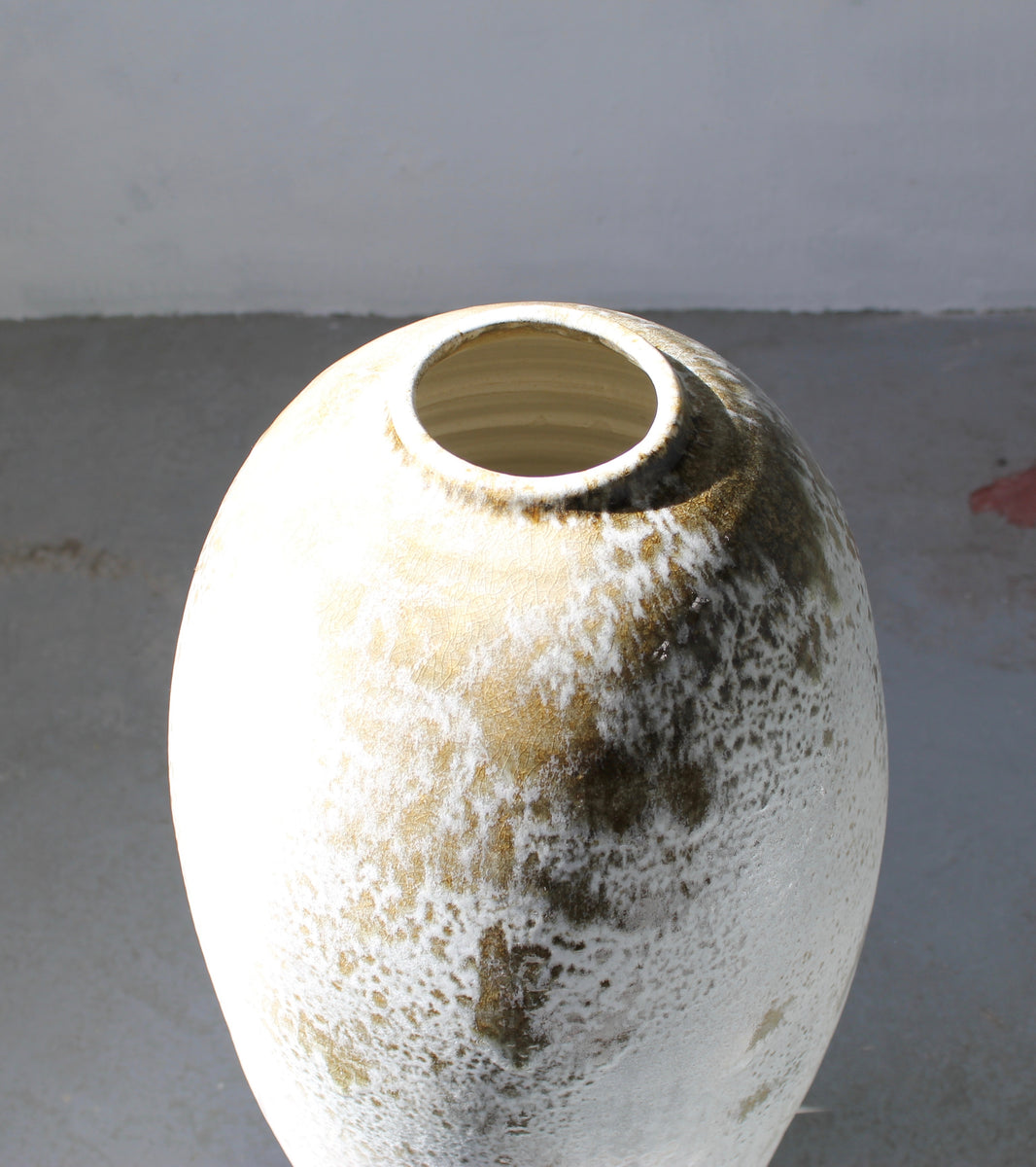 Enormous Torpedo Shaped Vase <br> White & Brown Glaze