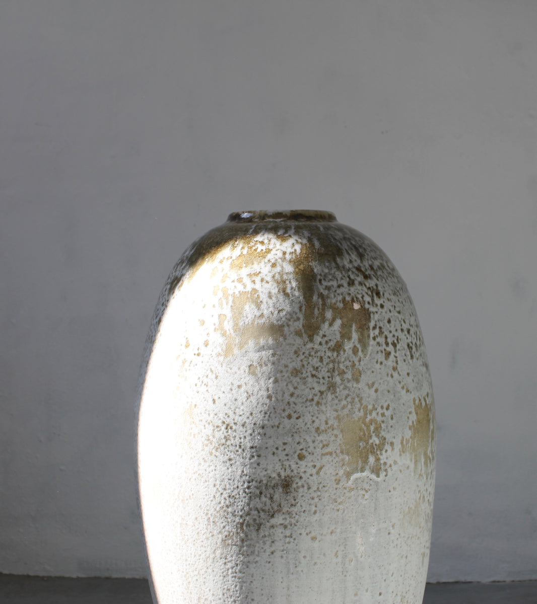 Enormous Torpedo Shaped Vase <br> White & Brown Glaze