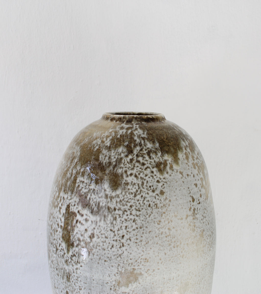 Enormous Torpedo Shaped Vase <br> White & Brown Glaze