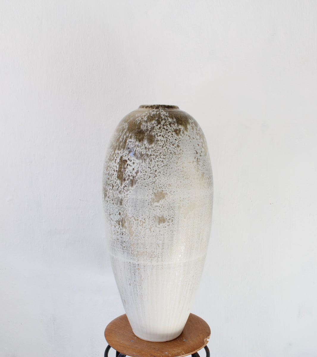 Enormous Torpedo Shaped Vase <br> White & Brown Glaze