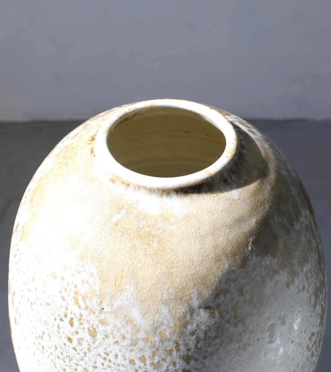 Enormous Torpedo Shaped Vase <br> White & Brown Glaze