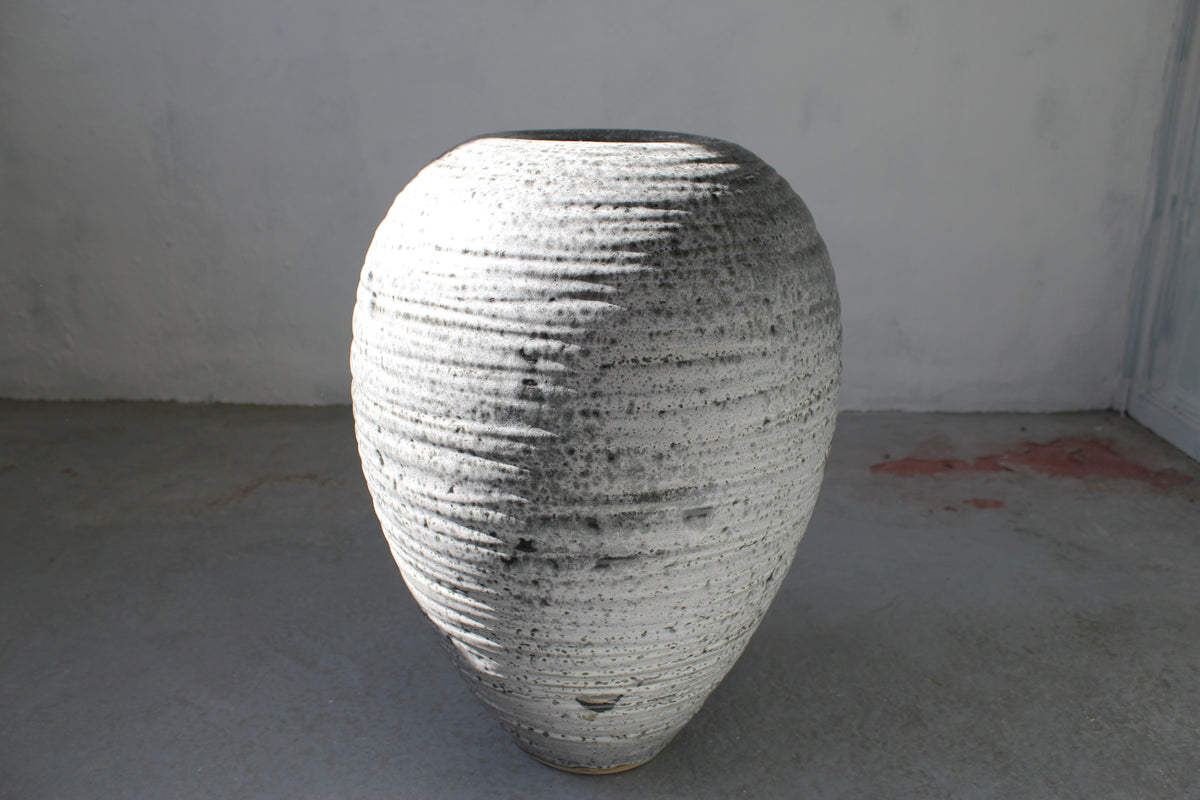 Textured Large Baluster Shaped Urn <br> Granite Glaze