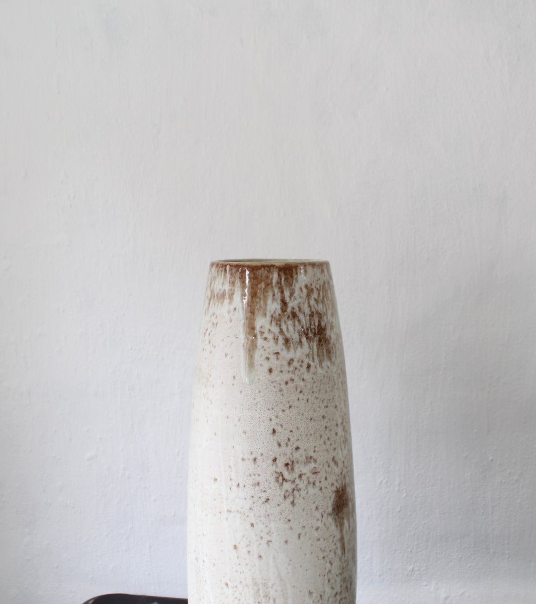 Very Large Slender Floor Vase <br> White & Mauve Glaze