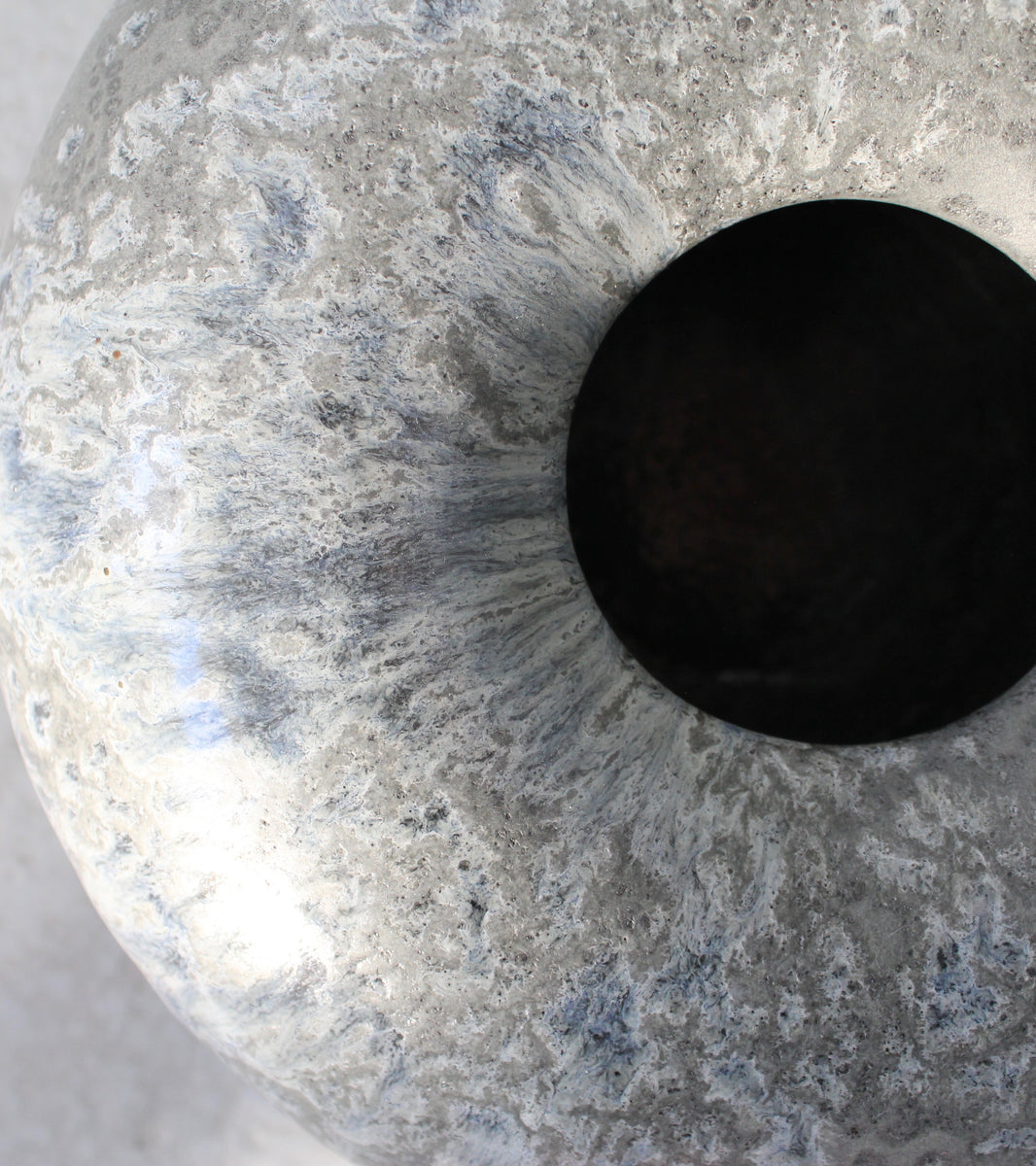 Doughnut Shaped Vase <br> Granite & Blue Glass Glaze