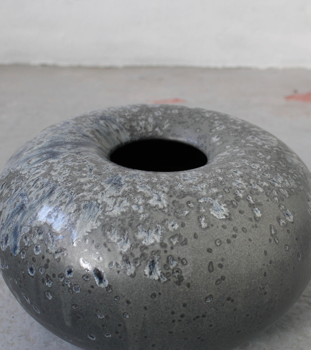 Doughnut Shaped Vase <br> Granite & Blue Glass Glaze