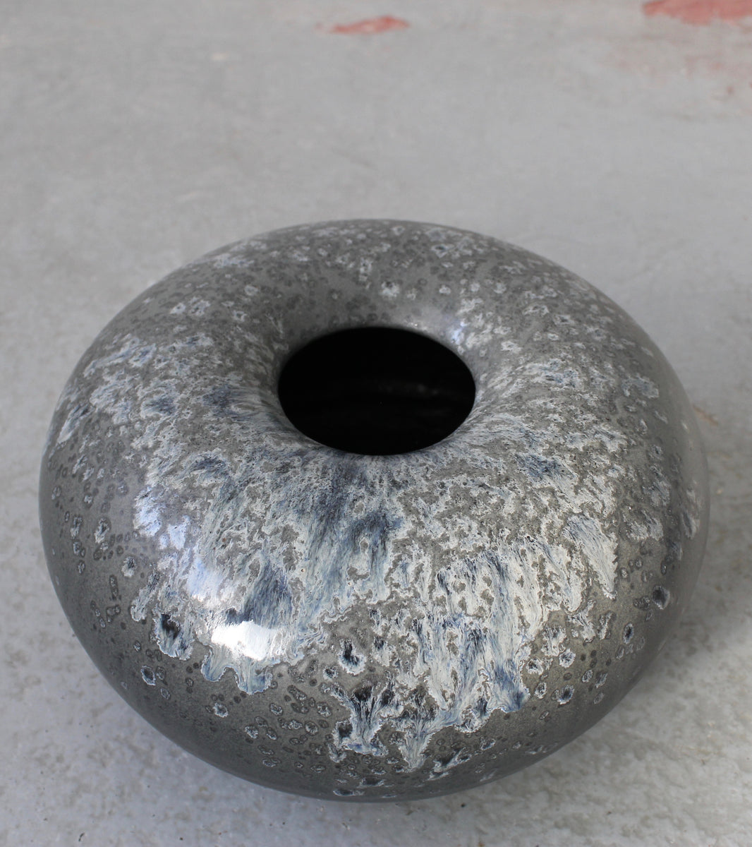 Doughnut Shaped Vase <br> Granite & Blue Glass Glaze