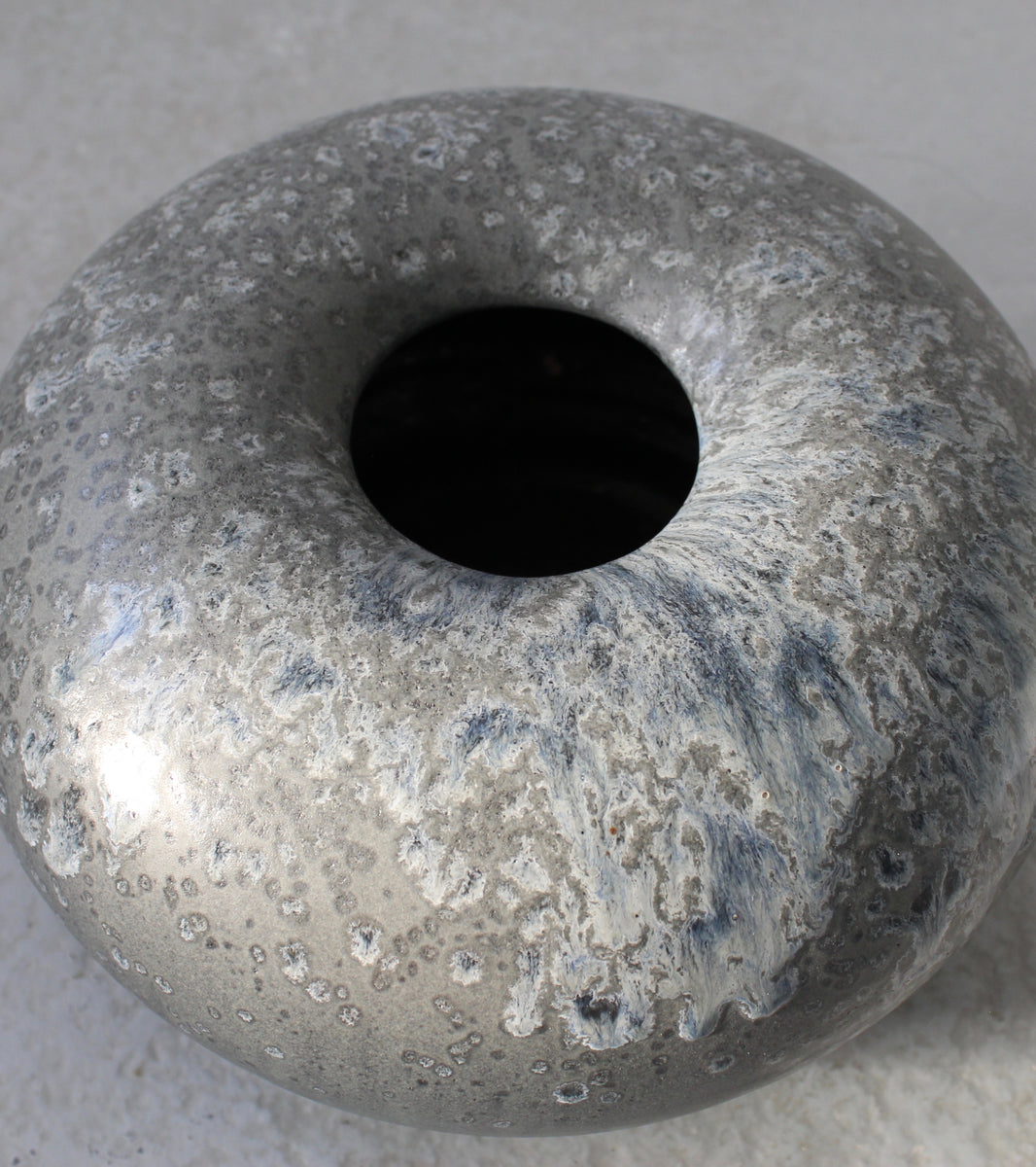 Doughnut Shaped Vase <br> Granite & Blue Glass Glaze