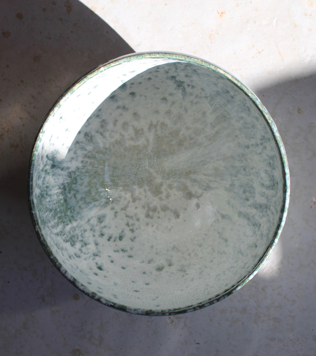 Short Bell Shaped Planter <br> Teal & White Glaze