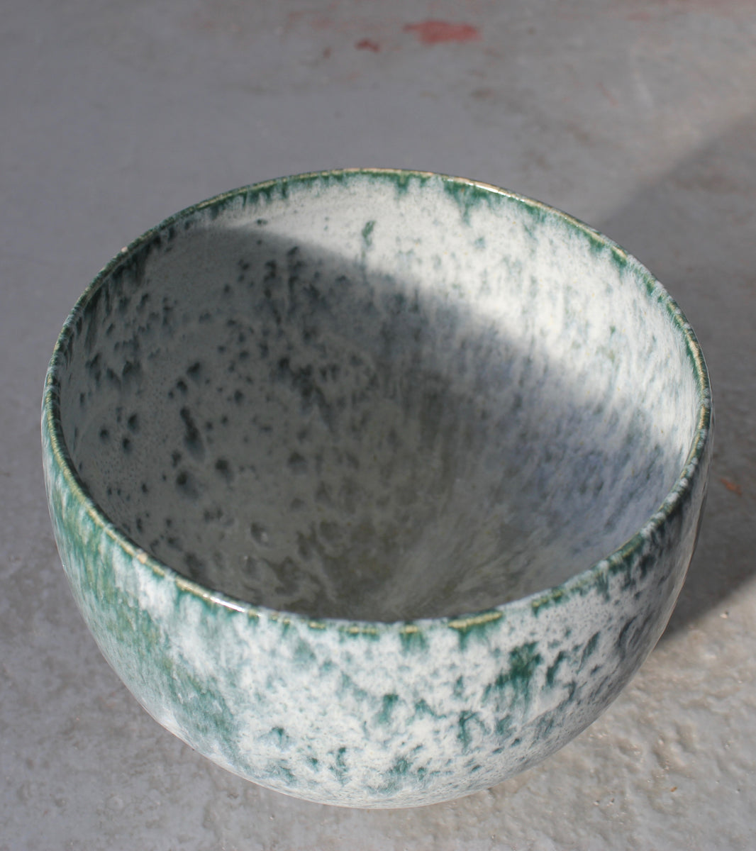 Short Bell Shaped Planter <br> Teal & White Glaze