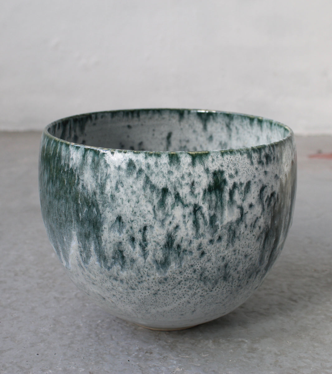 Short Bell Shaped Planter <br> Teal & White Glaze