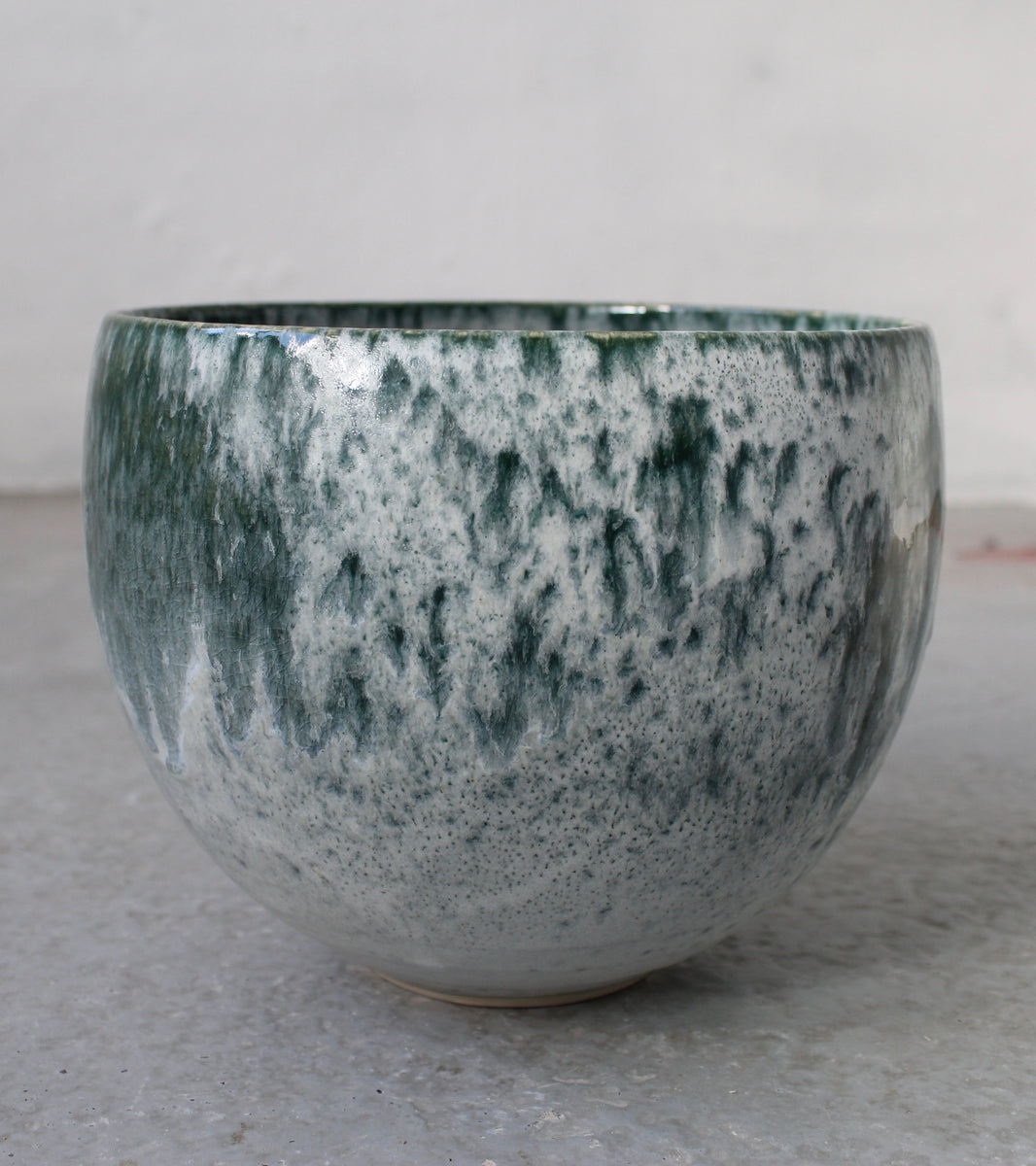 Short Bell Shaped Planter <br> Teal & White Glaze