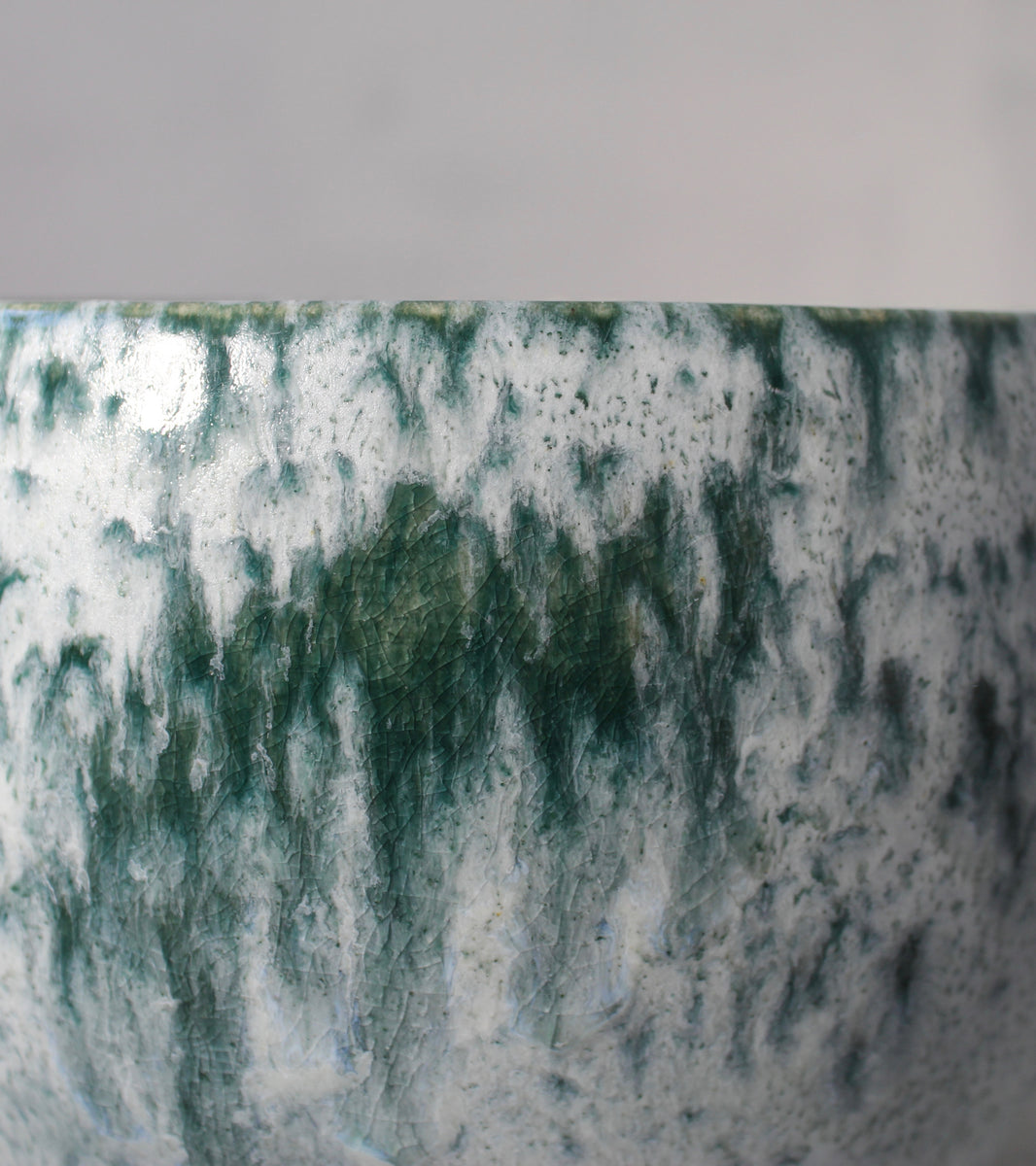 Short Bell Shaped Planter <br> Teal & White Glaze