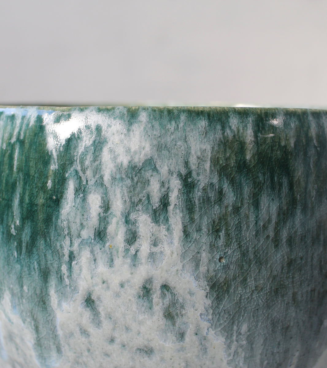 Short Bell Shaped Planter <br> Teal & White Glaze