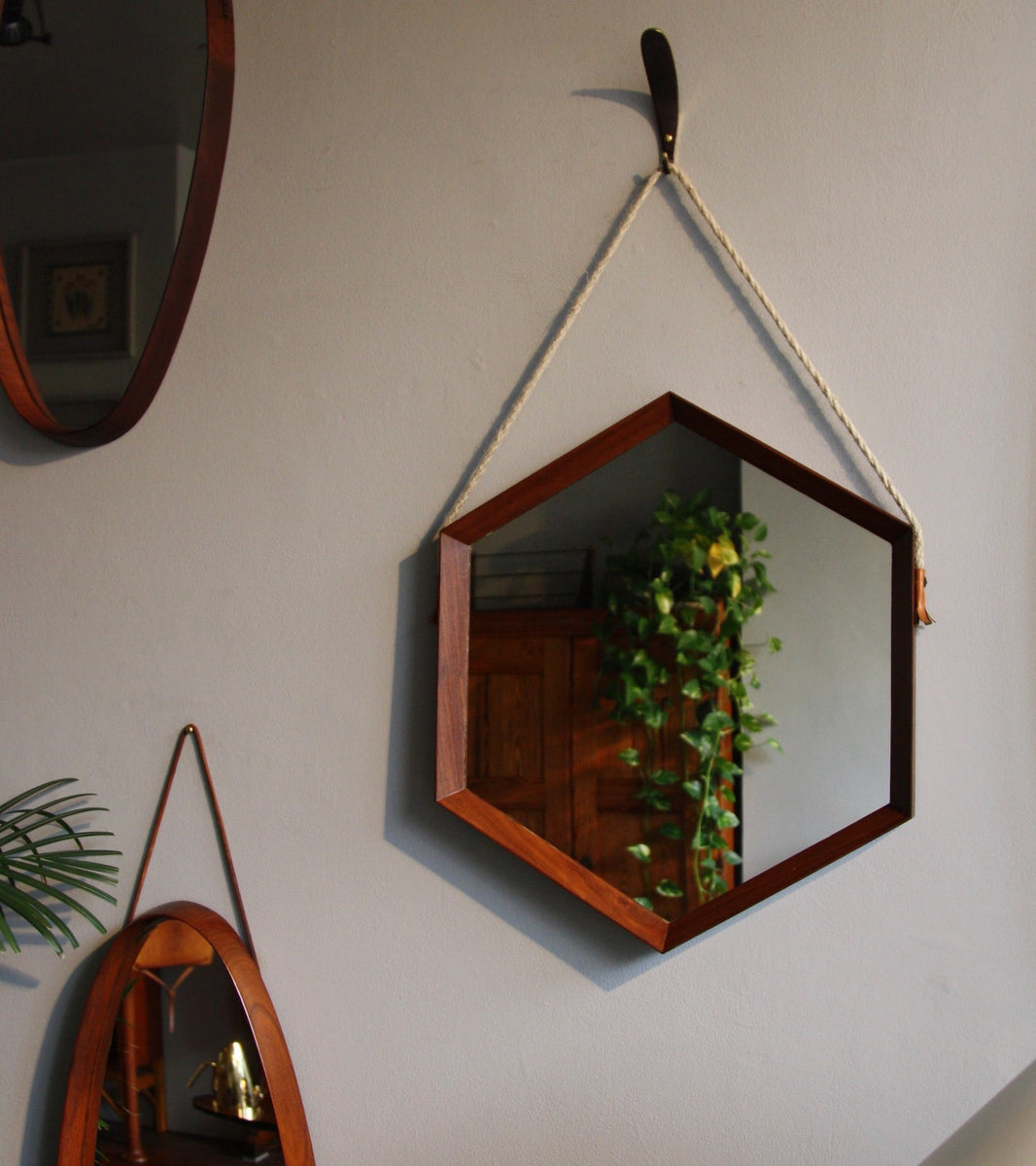Hexagonal Teak Mirror, / Denmark, C. 1950