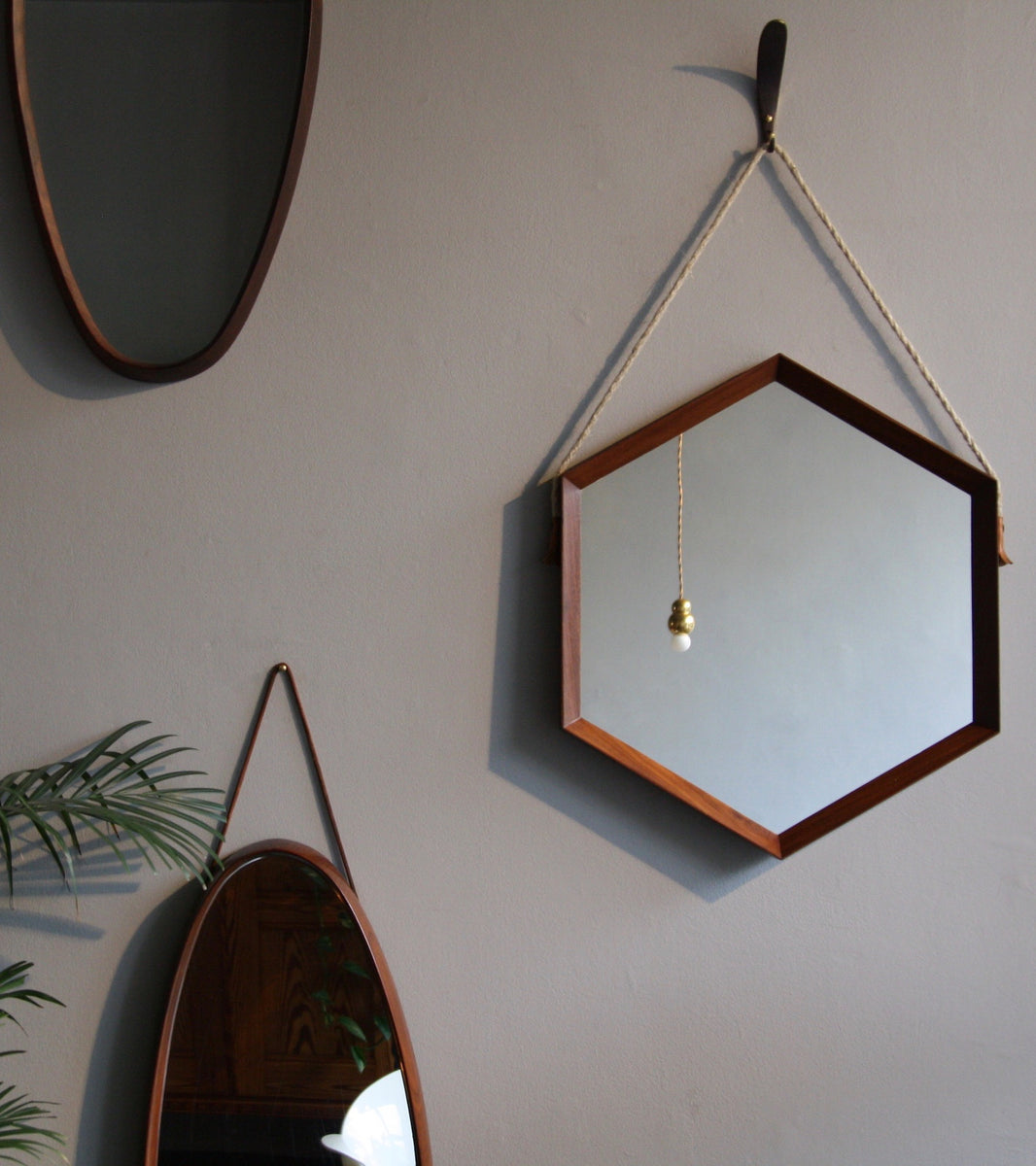 Hexagonal Teak Mirror, / Denmark, C. 1950