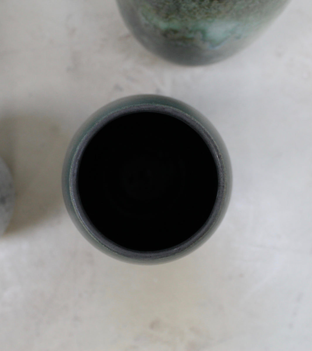 Slender Teardrop Shape Vase <br> Green to Grey Dégradé Glaze
