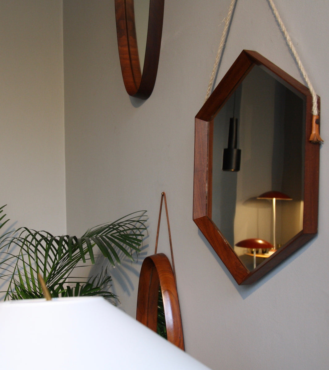 Hexagonal Teak Mirror, / Denmark, C. 1950