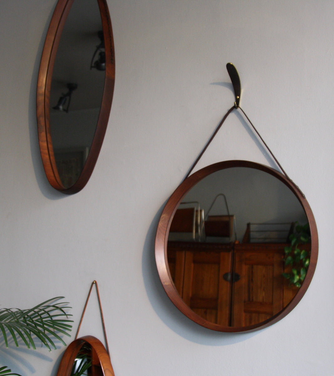 Modernist Round Teak Mirror, Denmark, C.1