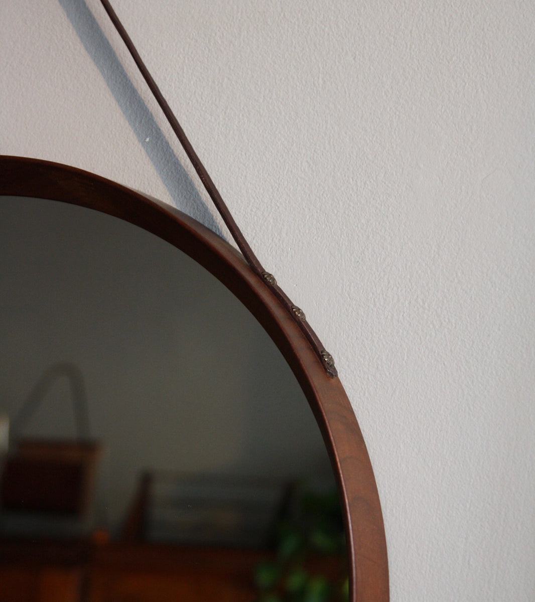 Teak 20th Century Round Teak Mirror, Denmark, C.1950