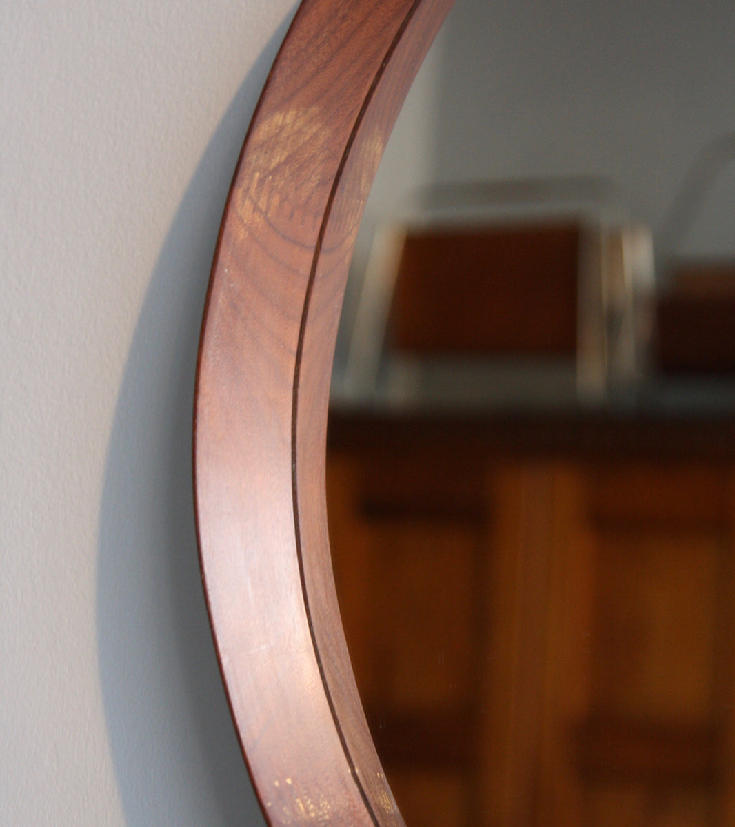Vintage Round Teak Mirror, Denmark, C.1950
