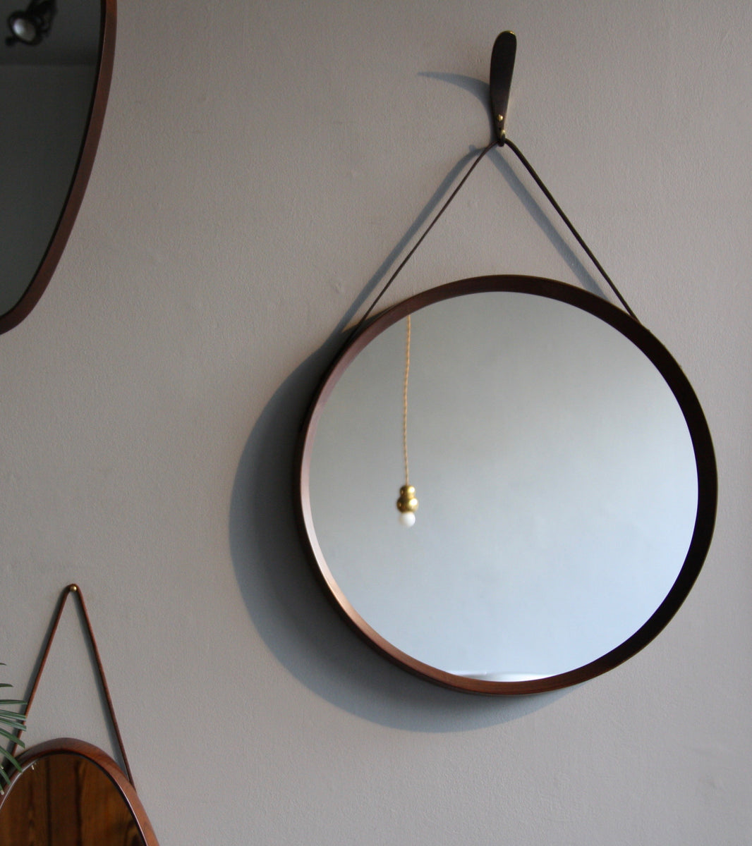 Danish Round Teak Mirror, 1950's