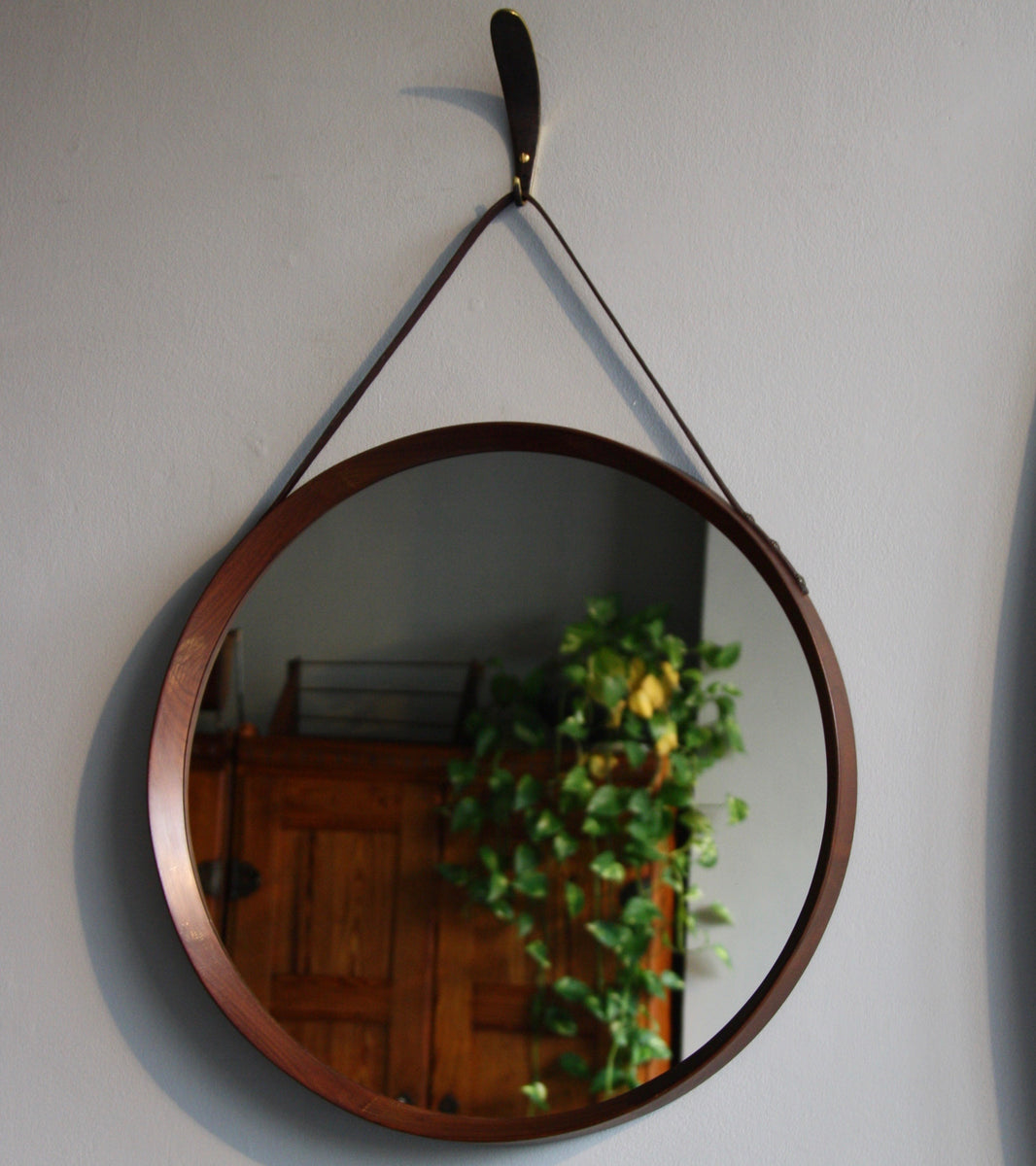 Vintage Round Teak Mirror, Denmark, C.1950