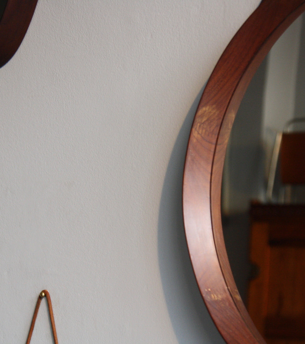Solid Teak Round Mirror, Denmark, C.1950