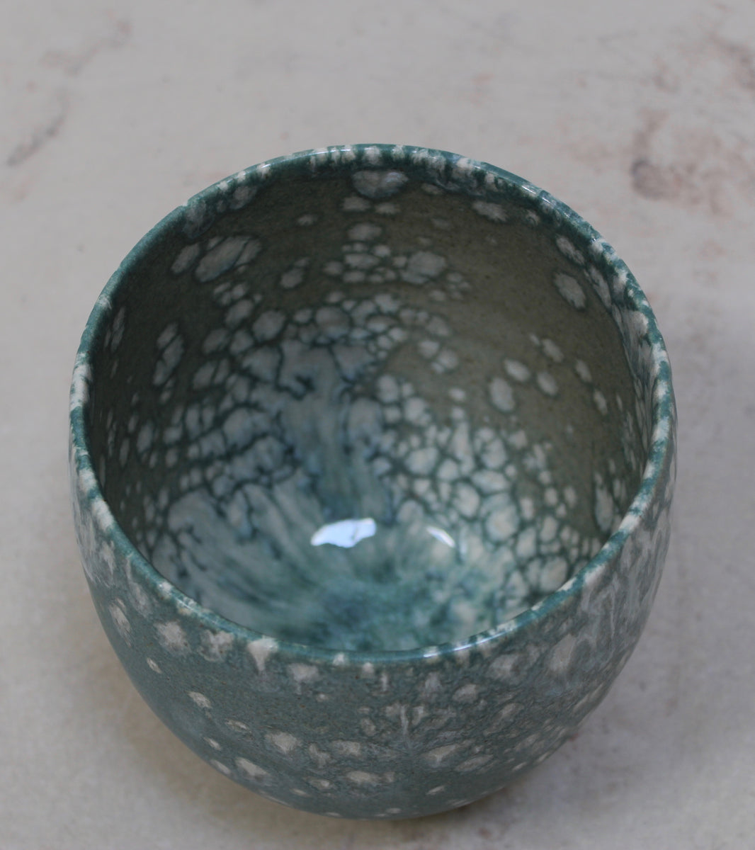 Small Eastern Bell Shaped Pot <br> White & Teal Glaze