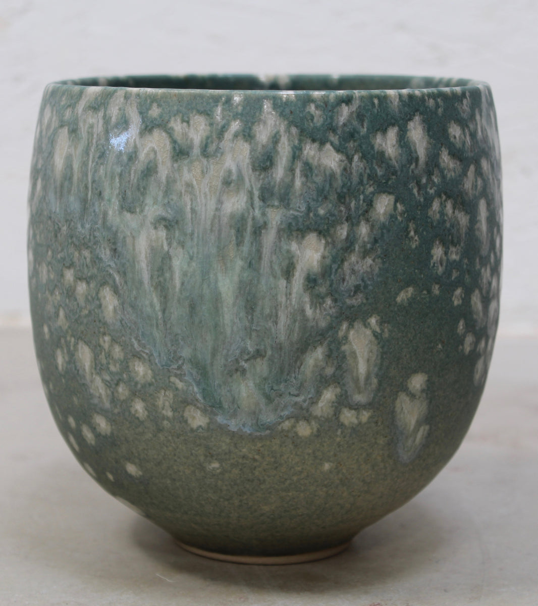 Small Eastern Bell Shaped Pot <br> White & Teal Glaze