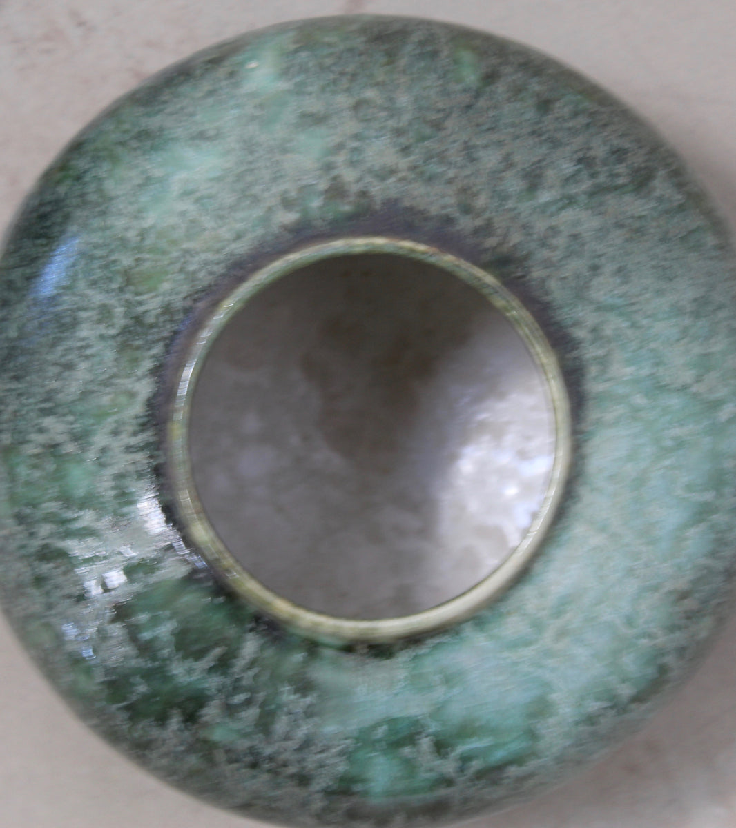 Squat Gundiga Shape Vase  <br> Green Glaze