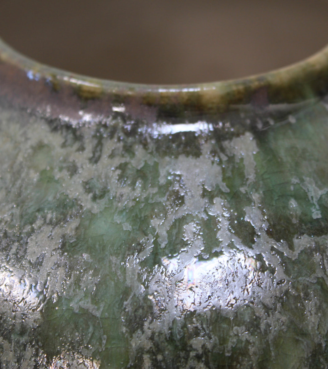 Squat Gundiga Shape Vase  <br> Green Glaze