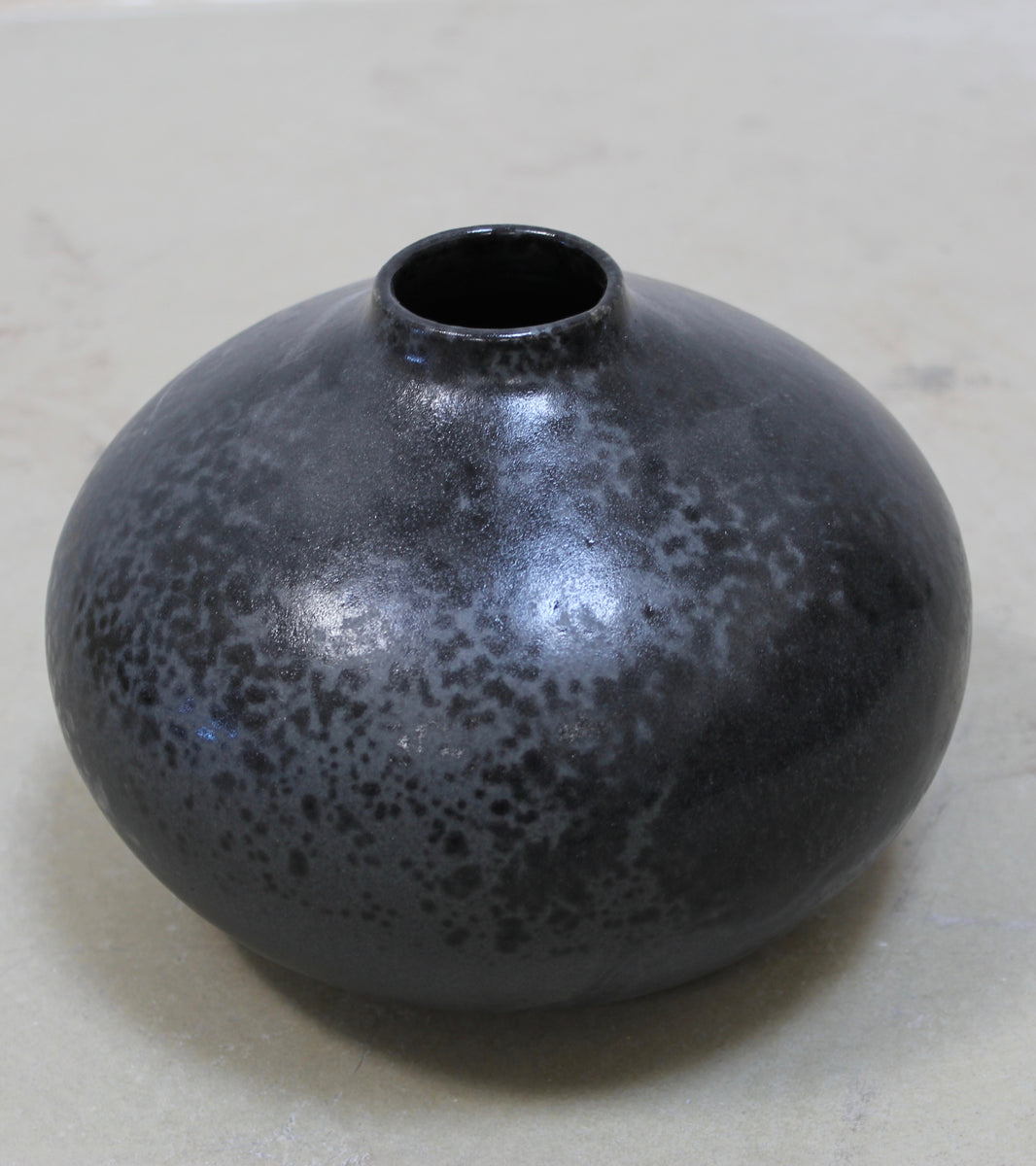 Short Necked Onion Bottle Vase <br> Black Glaze