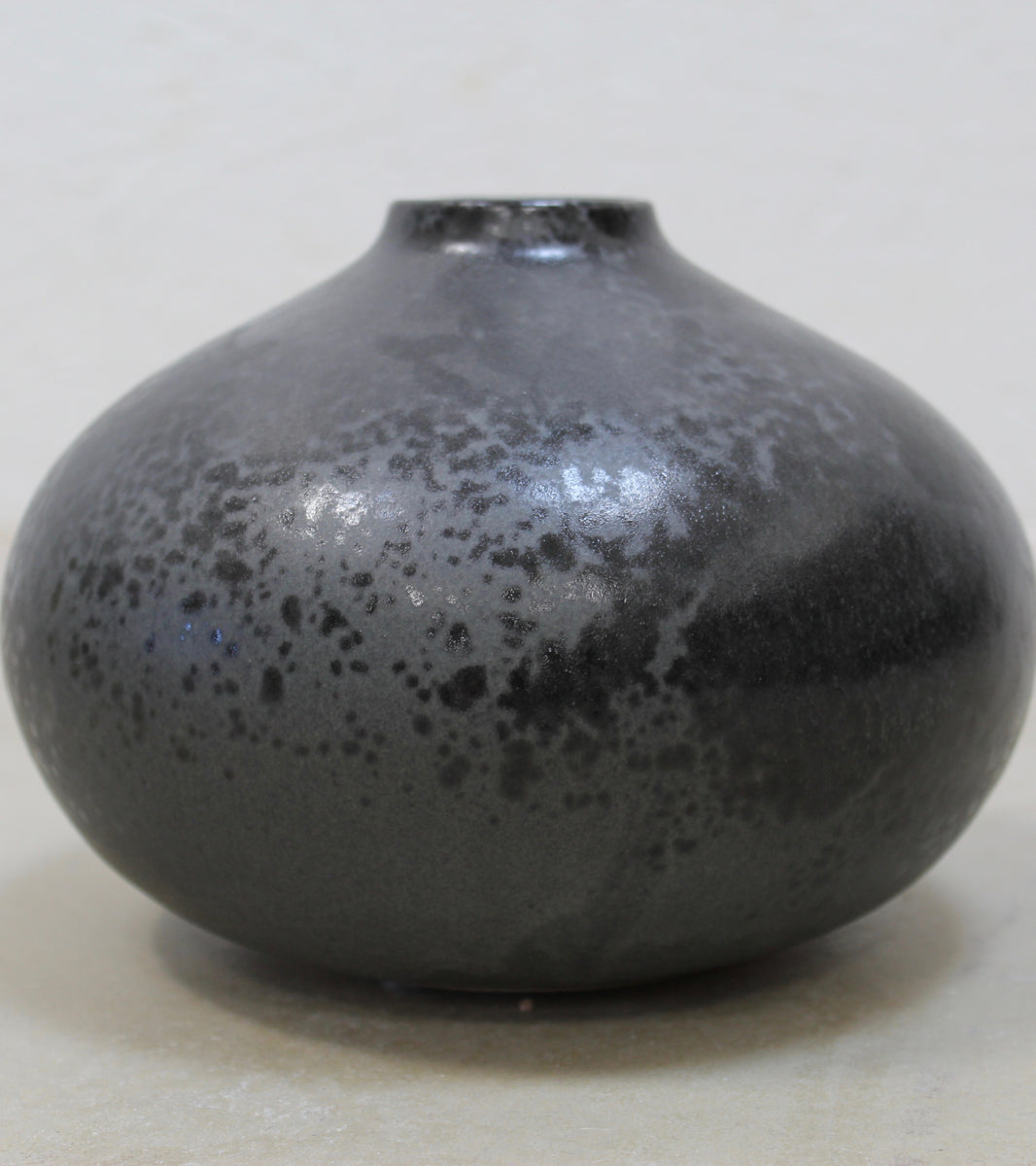 Short Necked Onion Bottle Vase <br> Black Glaze