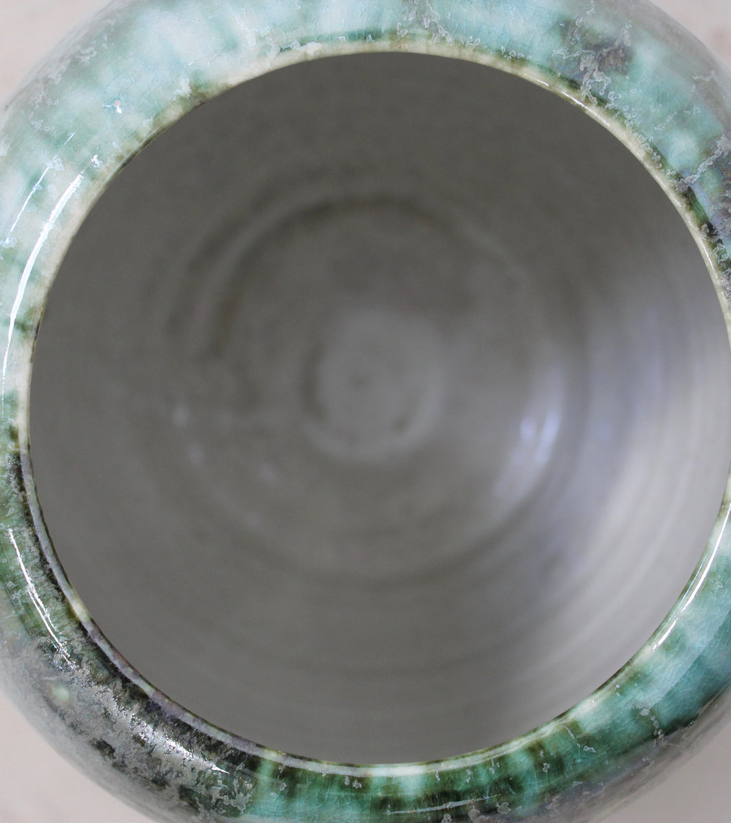 Tall Ovoid Vase  <br> Green Glaze