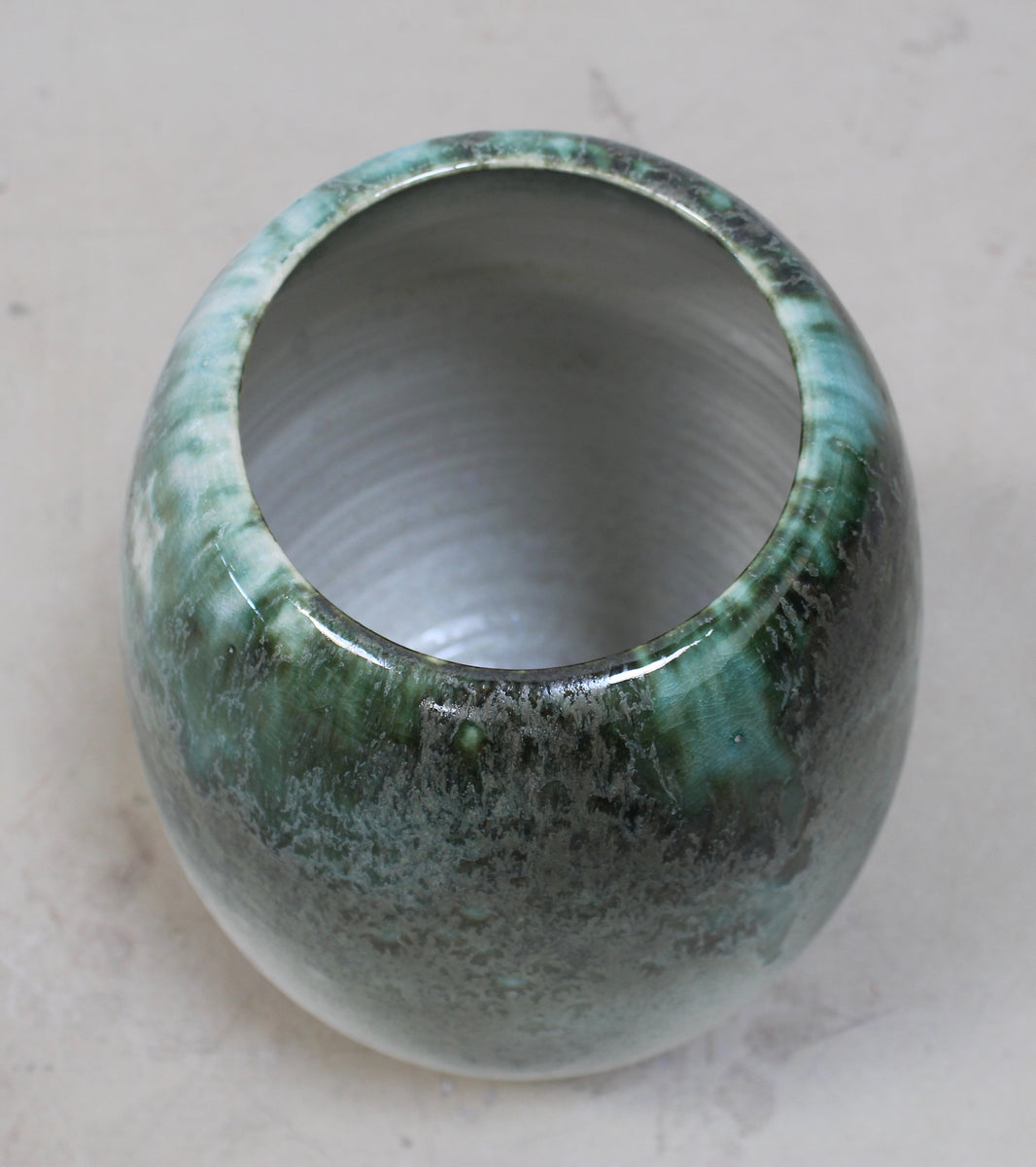 Tall Ovoid Vase  <br> Green Glaze