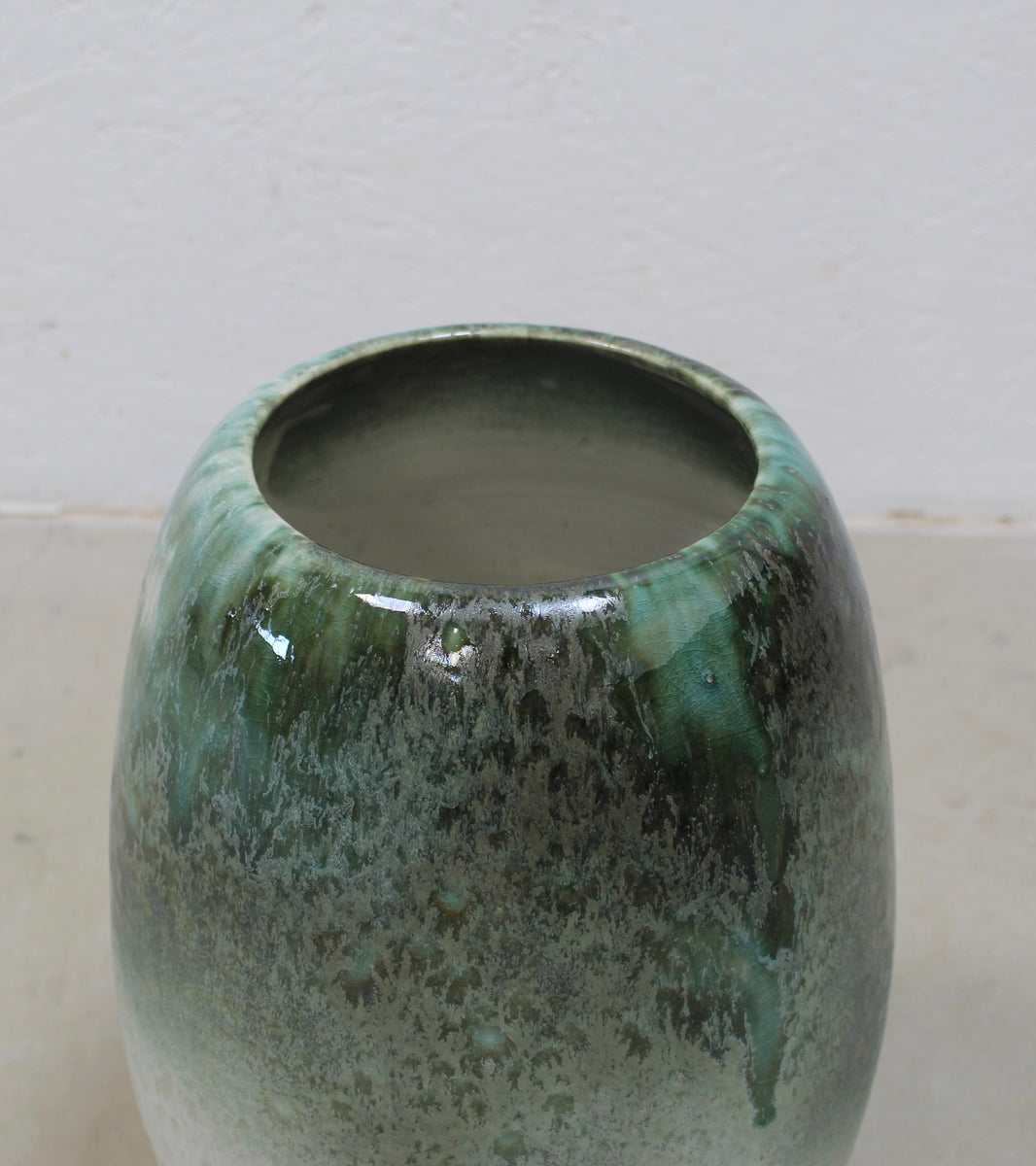 Tall Ovoid Vase  <br> Green Glaze