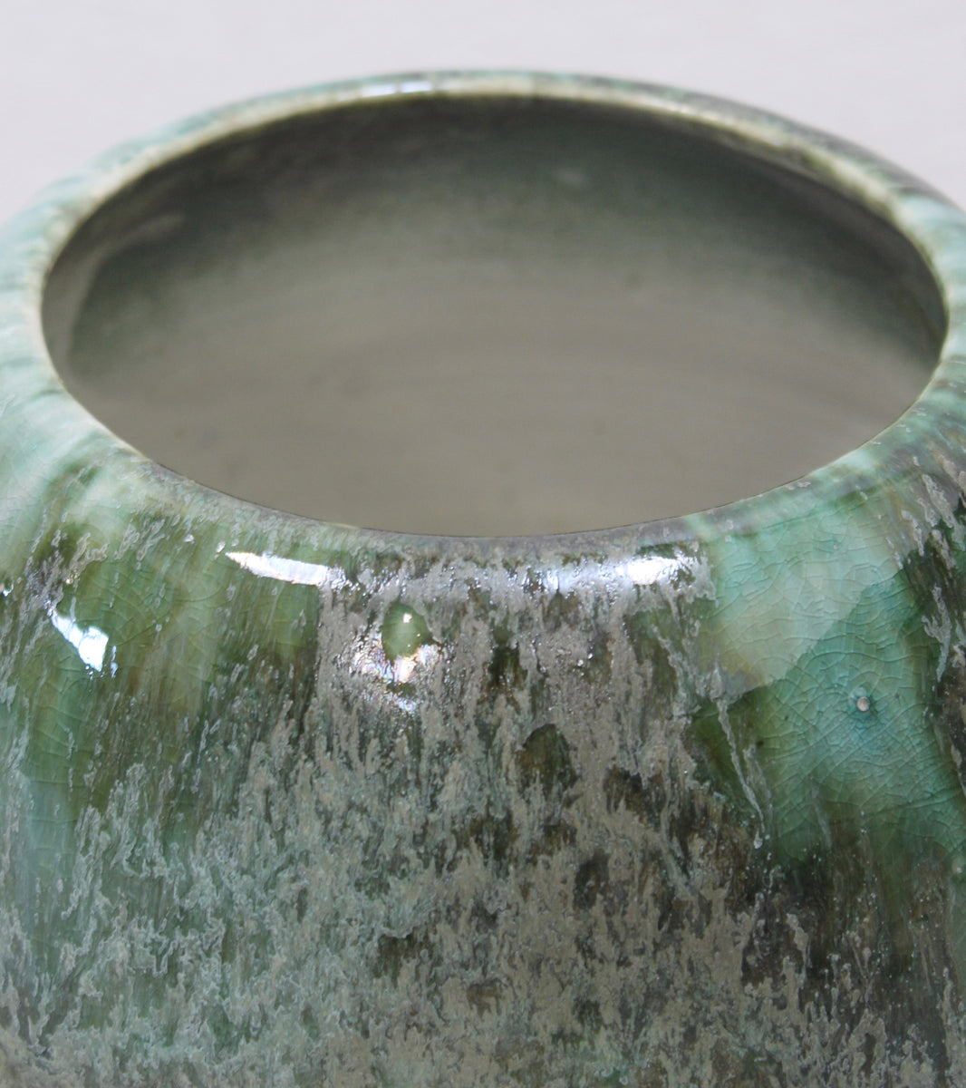 Tall Ovoid Vase  <br> Green Glaze