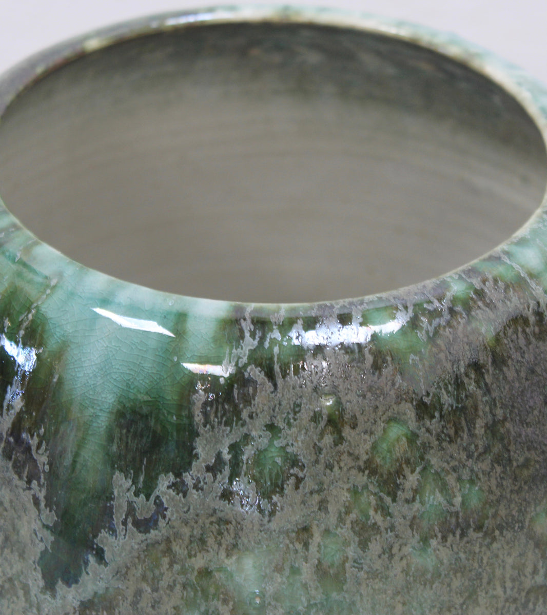 Tall Ovoid Vase  <br> Green Glaze