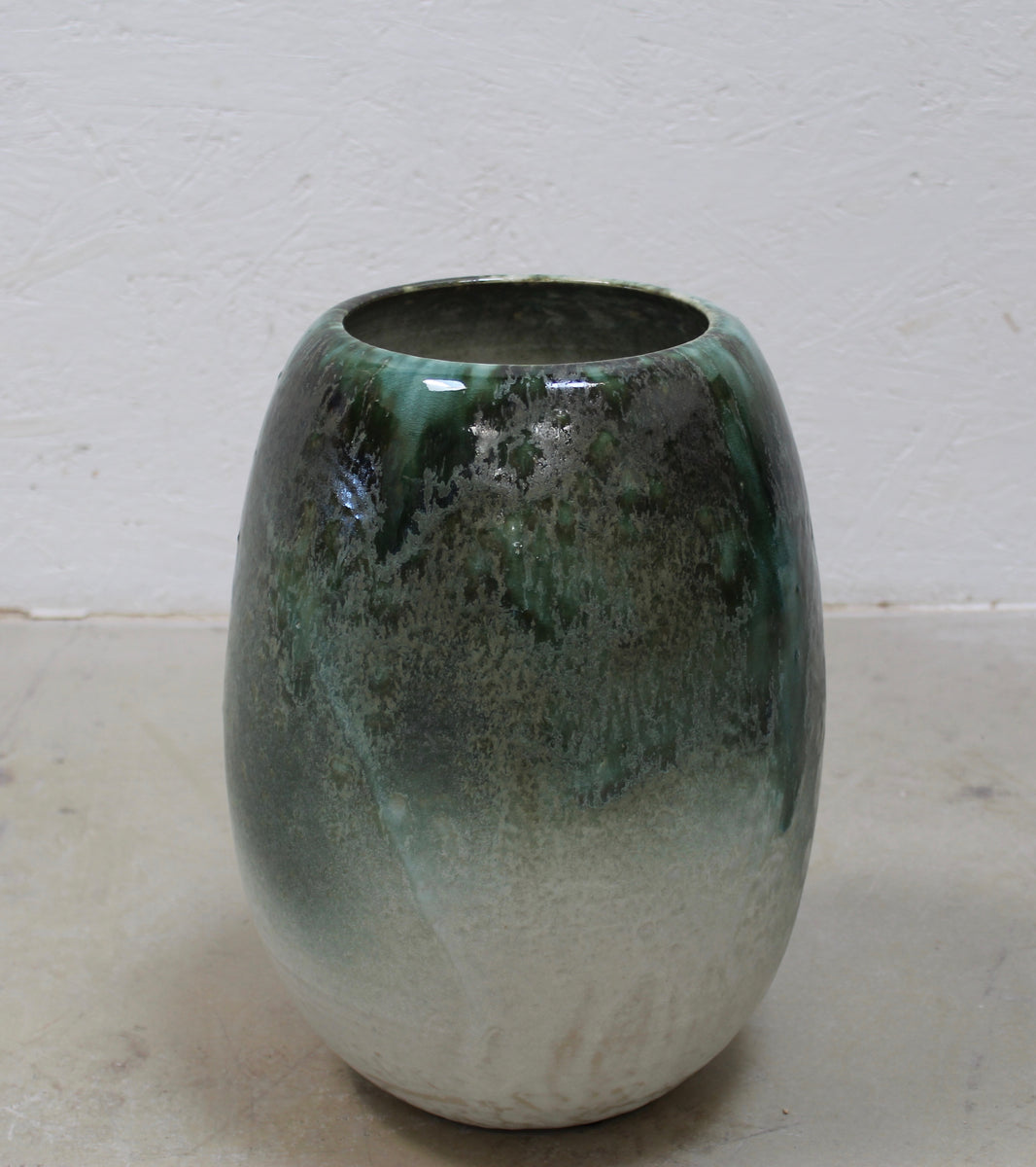 Tall Ovoid Vase  <br> Green Glaze