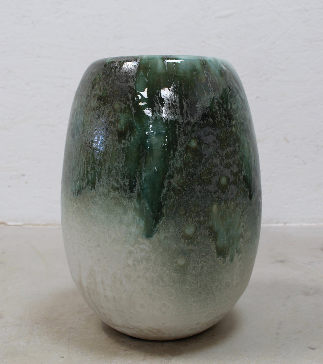 Tall Ovoid Vase  <br> Green Glaze