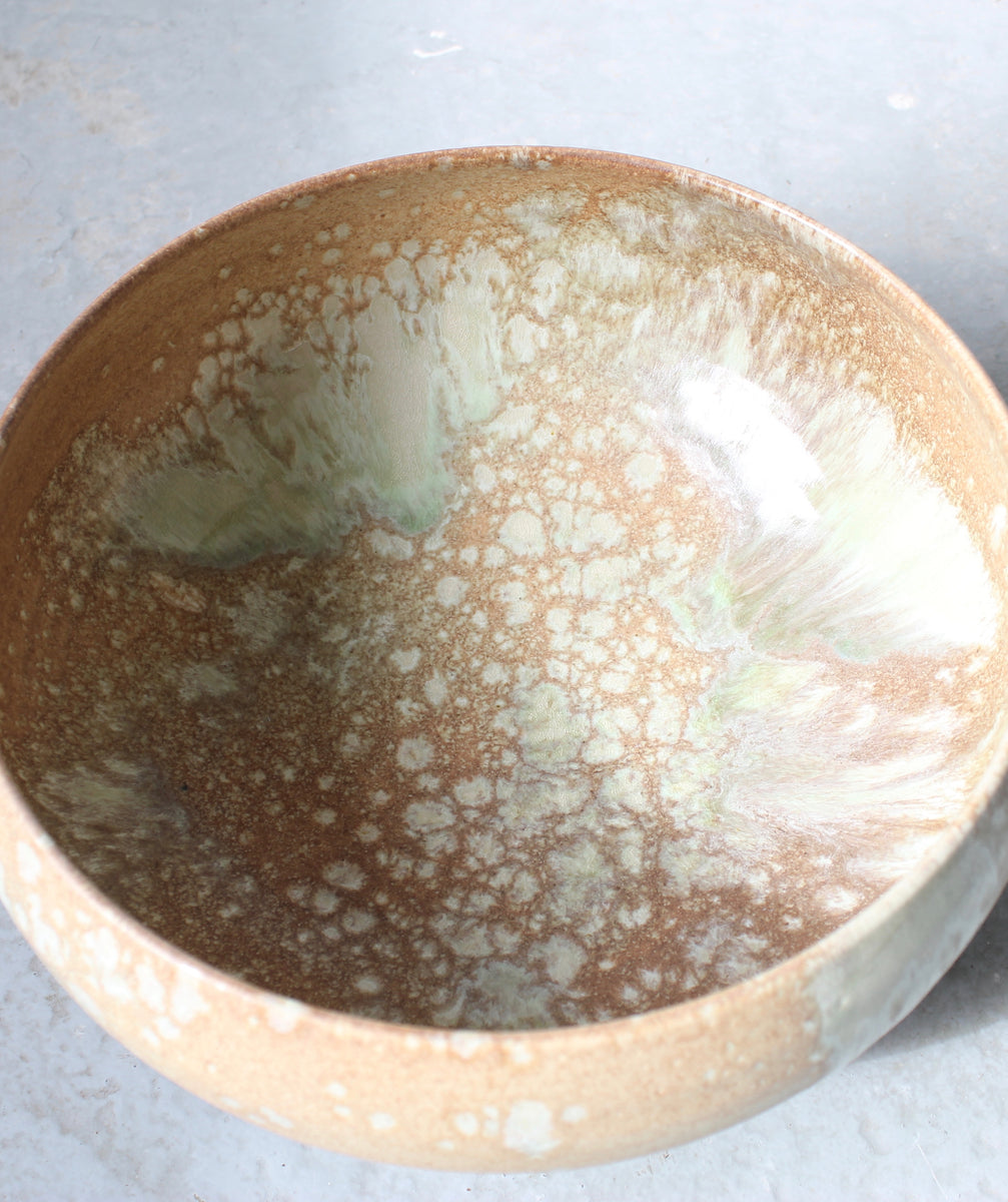 Cauldron Shaped Bowl / Sand, Green & White Glaze