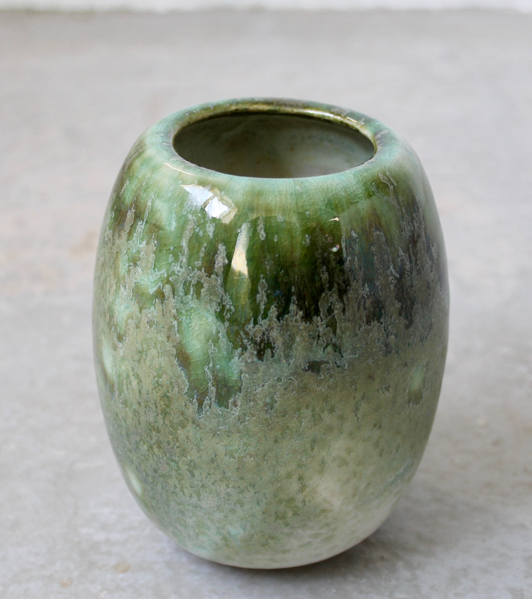 Small Egg Shaped Vase <br> Green Glaze